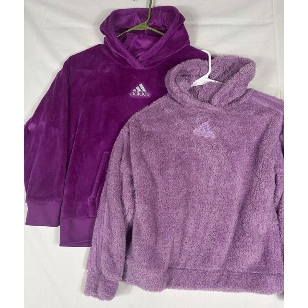 Adidas Sherpa Hoodies Lot Of 2 L/S Pullover Purple Girls Youth Size 14